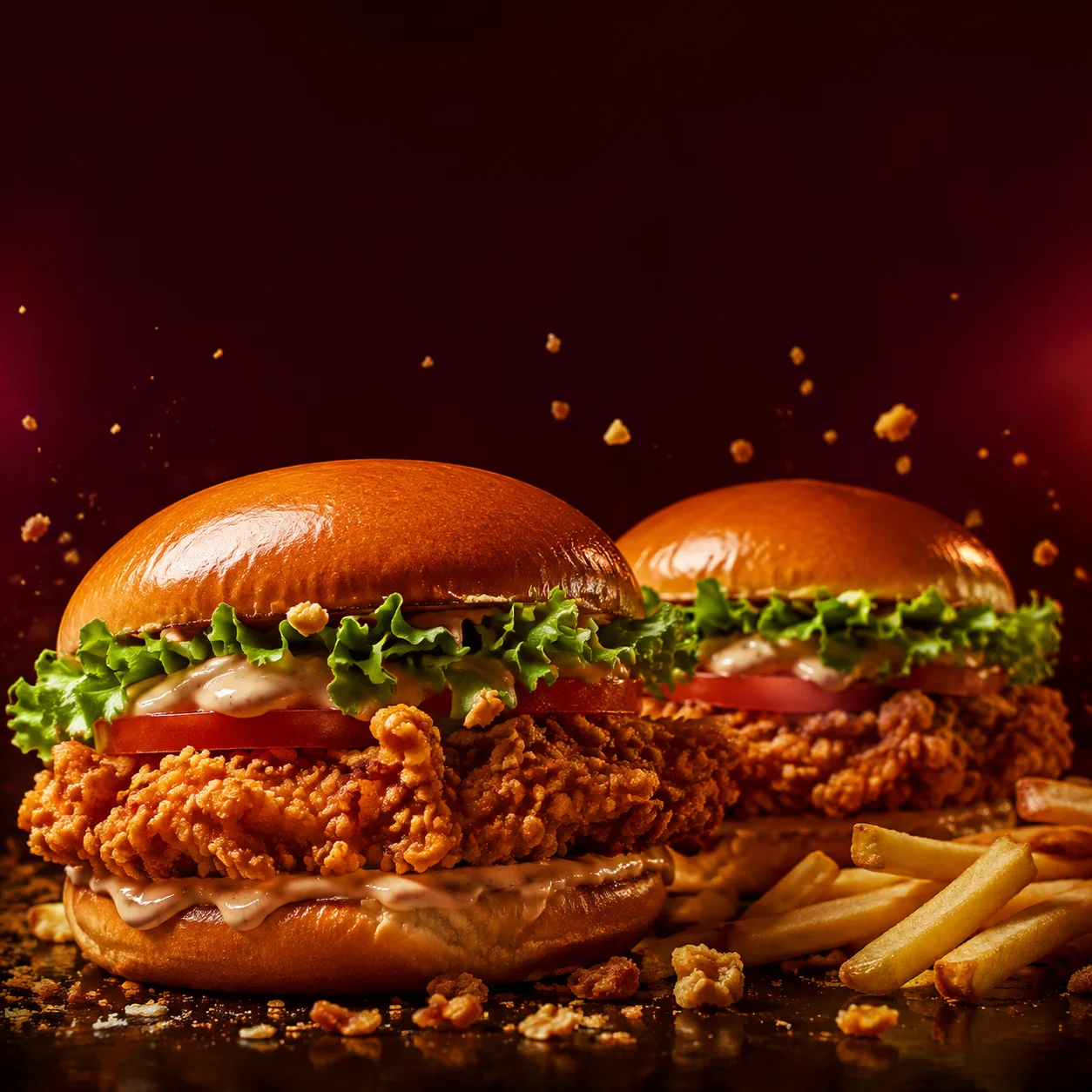 Deux burgers au poulet croustillant avec une offre sur le deuxième